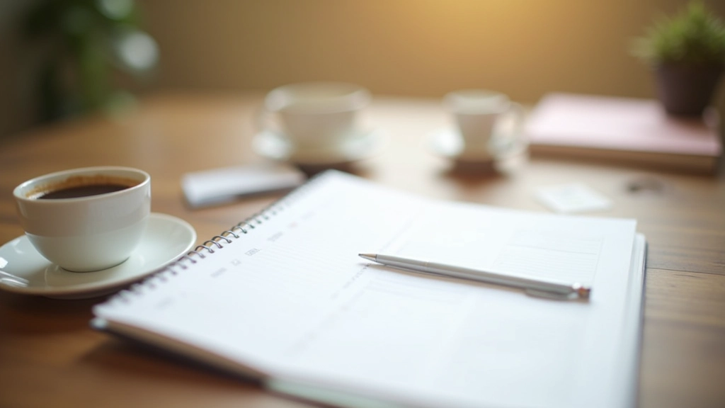 Organized workspace with planner and natural materials, structured and calm environment for daily planning